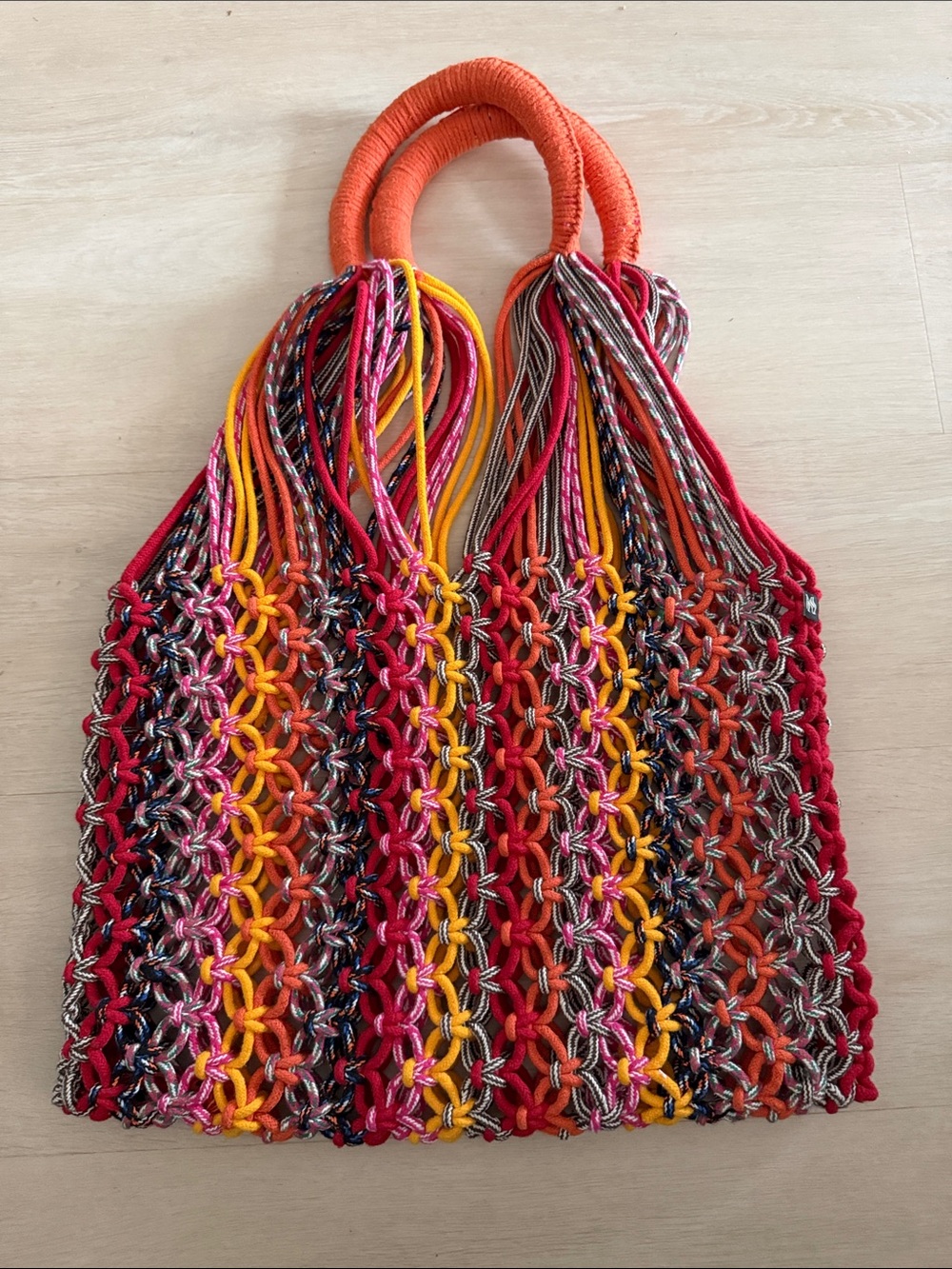 Nannacay Astri Tote Bag Handwoven Multicolor -Orange Handles